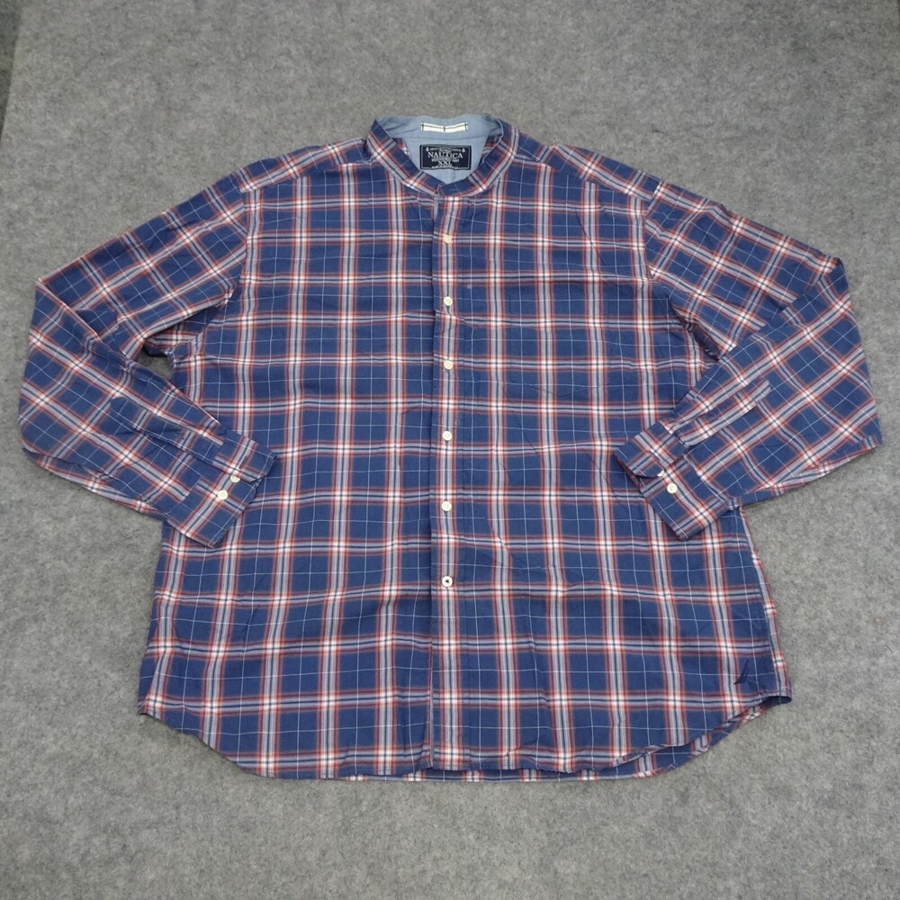 Nautica Shirt Mens XXL 2XL Blue Red Button Up Plaid Long Sleeve Casual